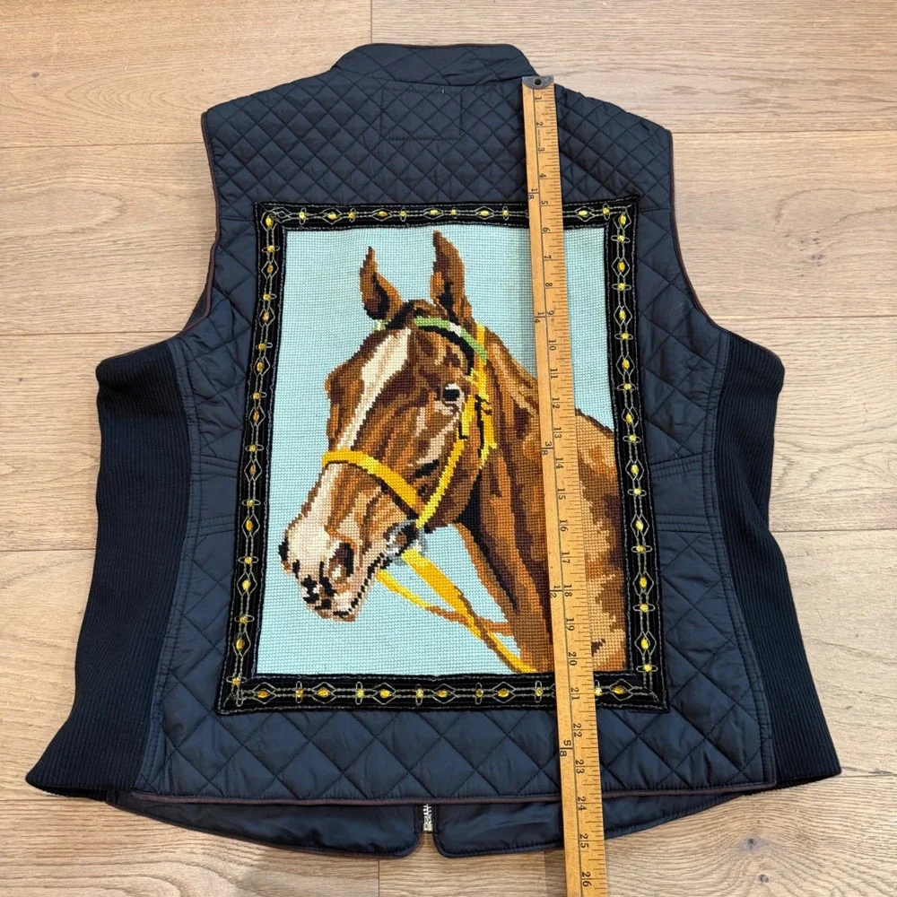 Lesal Upcycled Quilted Vest Horse Tapestry Equestrian Black XXL‎